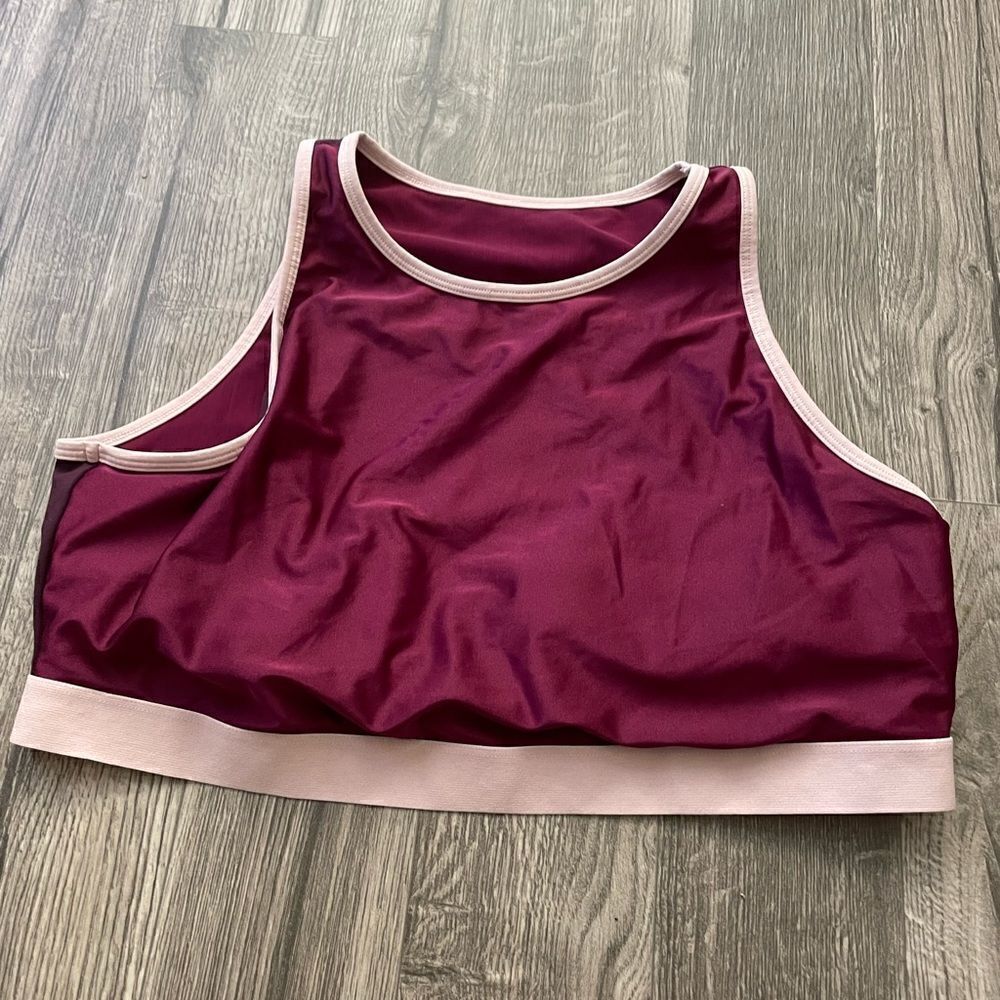 Fabletics Luana Maroon Midi Sports Bra Performance Color Block - Picture 3 of 7